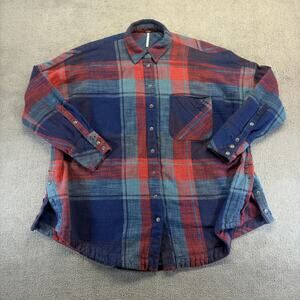 Free People Flannel Women's XS/TP Red Plaid Oversized Long Sleeve Cat Eye Button